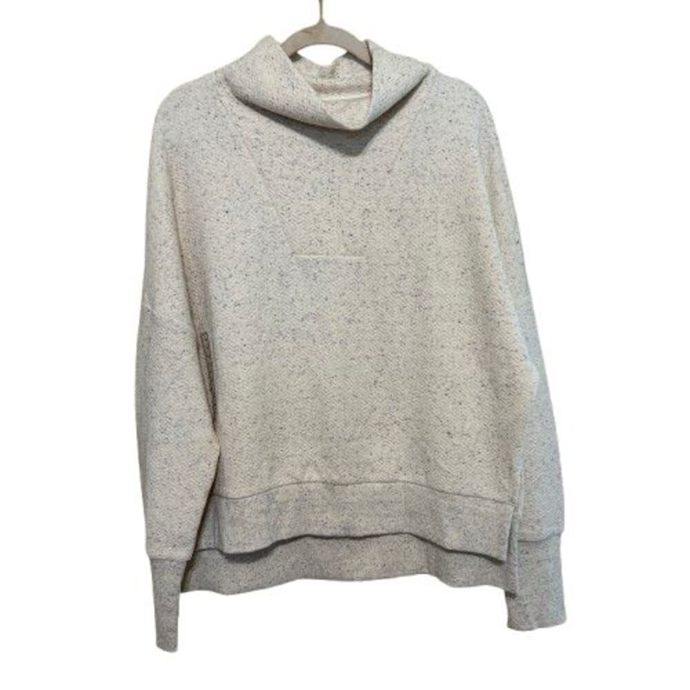 NWT Calia Herringbone Funnel Neck Sweatshirt Womens Medium Cream Grey Knit